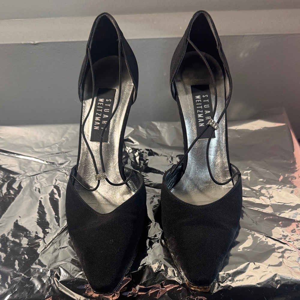 Stuart Weitzman Black Heels with Silver Accents
